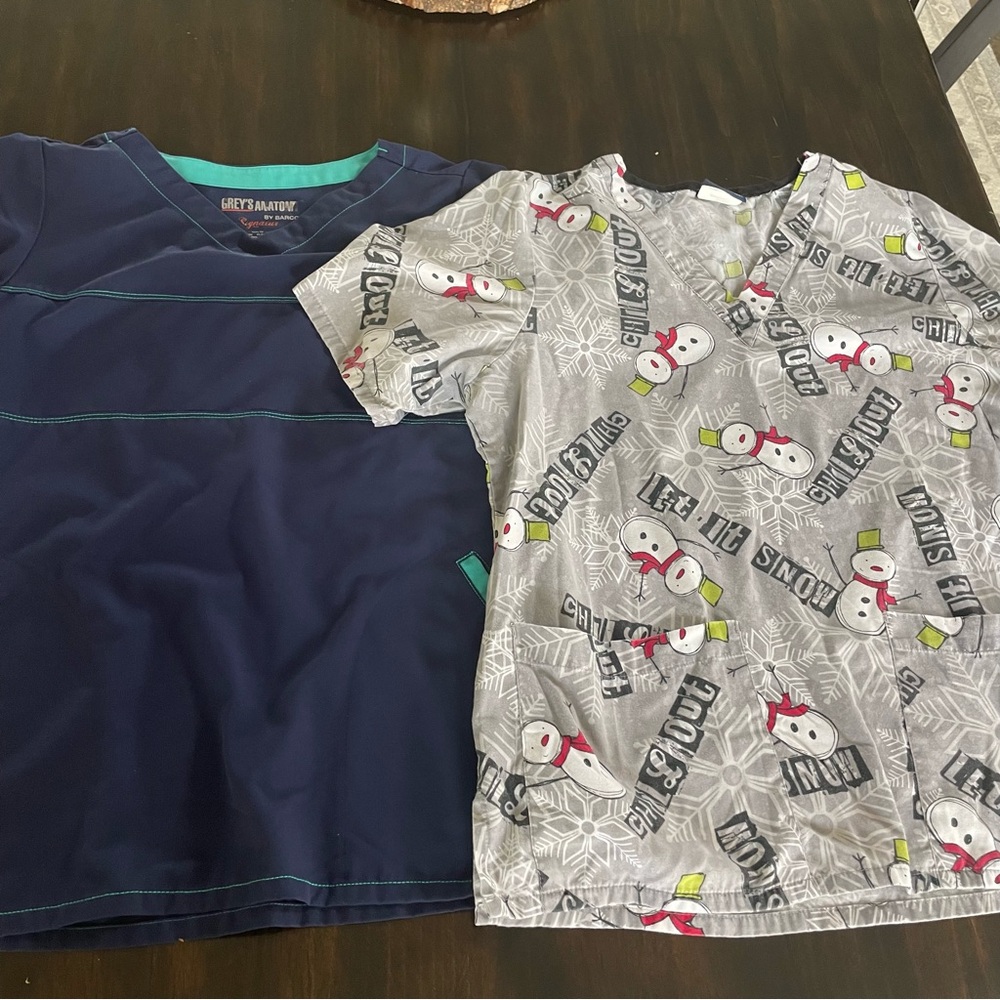 Two Scrub Tops, Women’s Size M, 1 Grey’s Anatomy Blue w/turquoise & 1 Tafford
